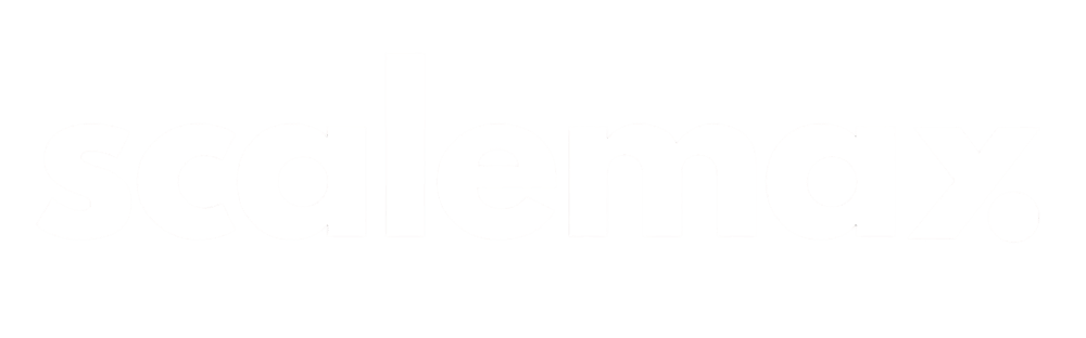Scalemax-Logo in Weiß auf transparenten Hintergrund.