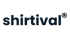 Shirtival-Logo in Dunkelblau auf dunkelgrünem Hintergrund mit registriertem Warenzeichen.