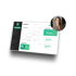Ein Laptop-Bildschirm zeigt ein Dashboard mit Diagrammen und einer Frau im runden Profilbild.