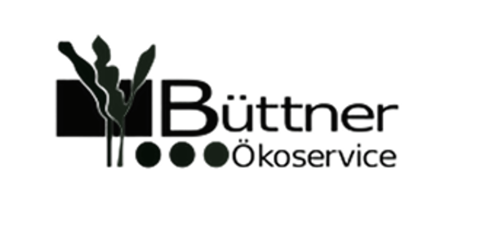 Logo mit dunklem Blattmuster und dem Text "Büttner Ökoservice" in dunkler Schrift auf grünem Hintergrund.