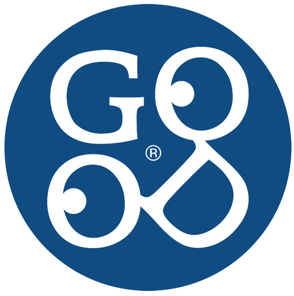 Blauer Kreis mit grünem „GO OD“-Logo, wobei die „O“s wie Augen aussehen und ein „R“ für registrierte Marke.