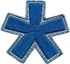 Blauer, gestickter Stern-Patch aus Jeansstoff mit weißer Naht.