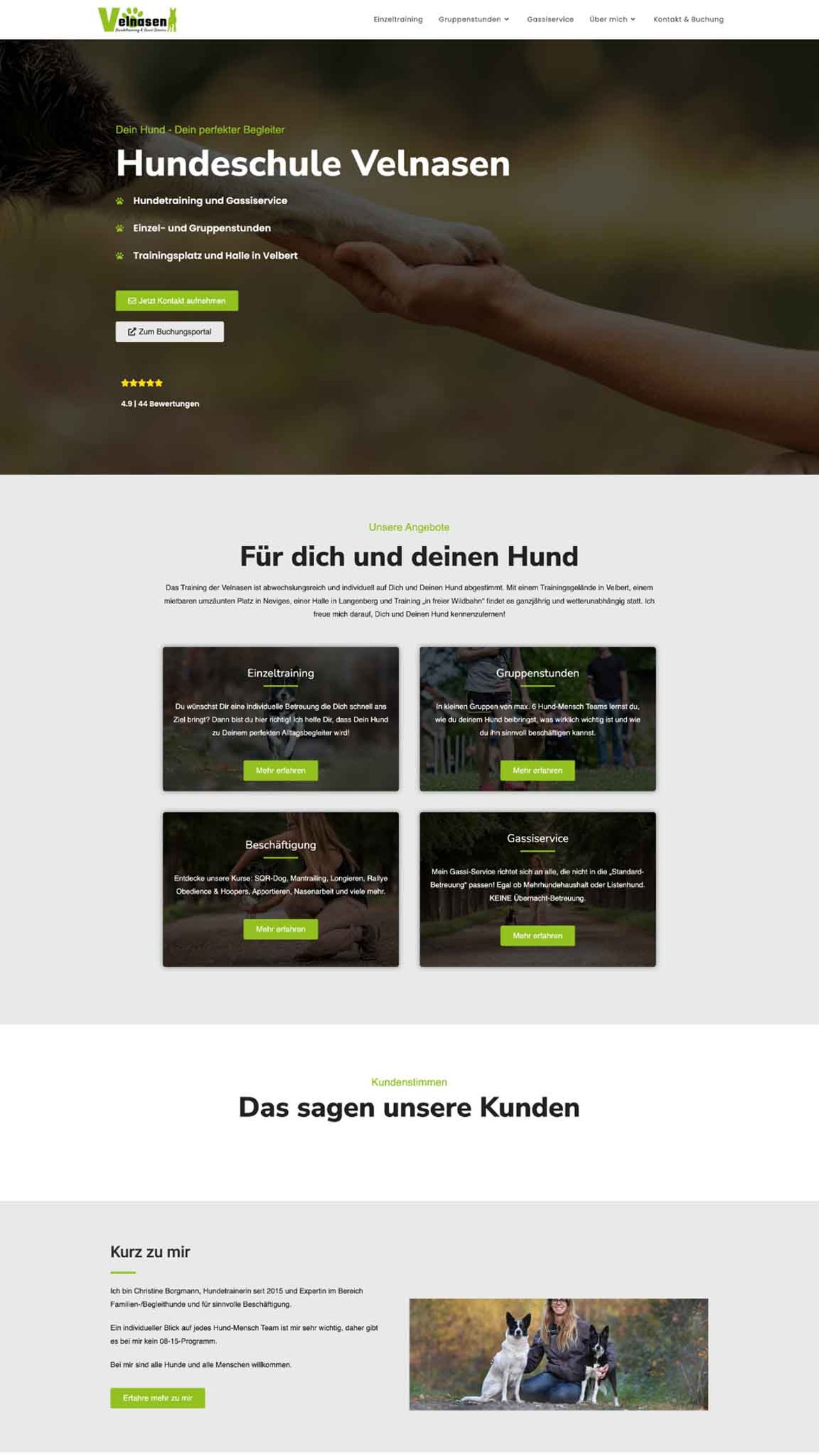 Startseite der Webseite der Hundeschule Velnasen