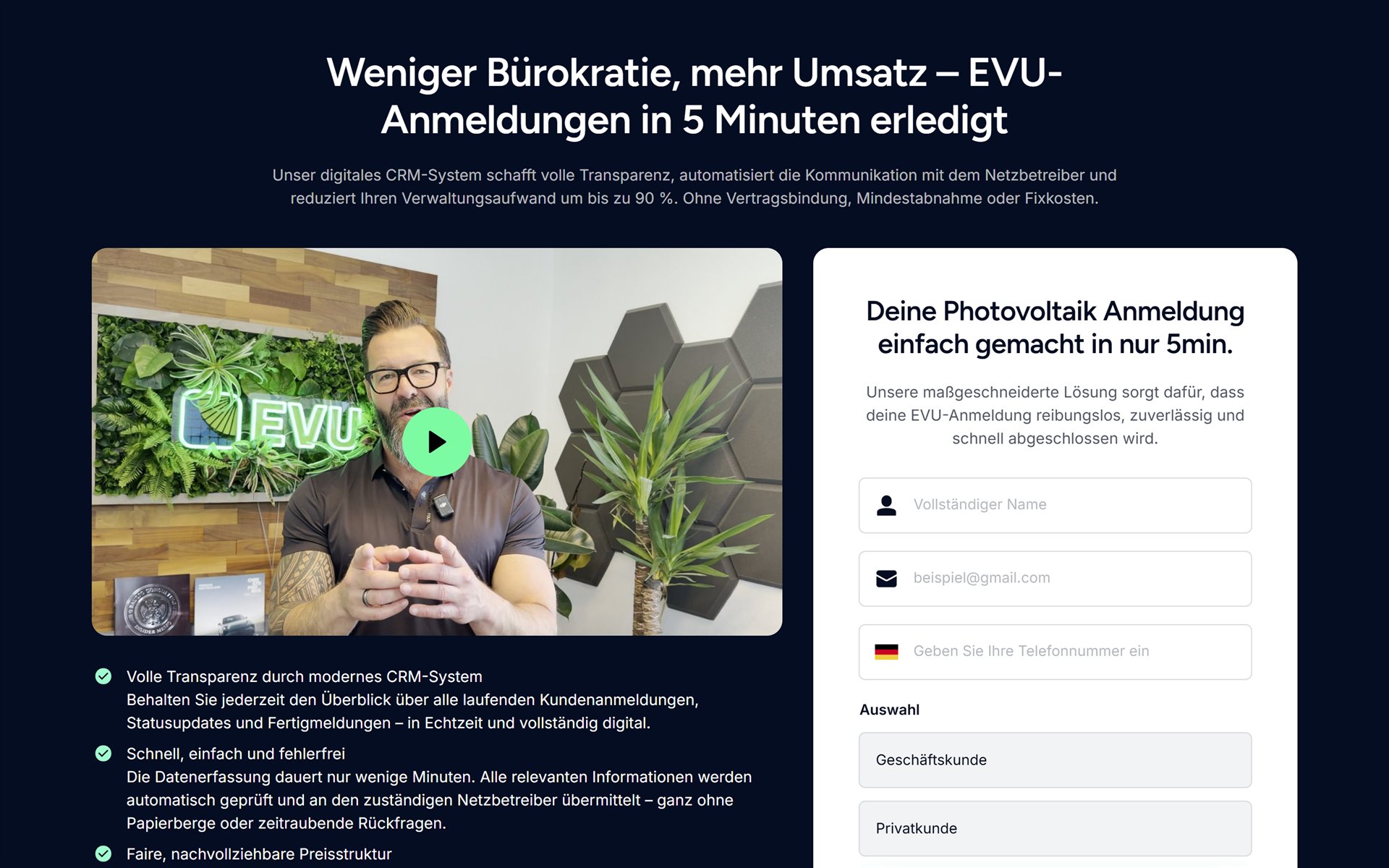Startseite der Website von EVU4u