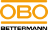 OBO Bettermann Logo: orangefarbener Schriftzug "OBO" zwischen zwei horizontalen Linien, darunter "BETTERMANN" in Schwarz.