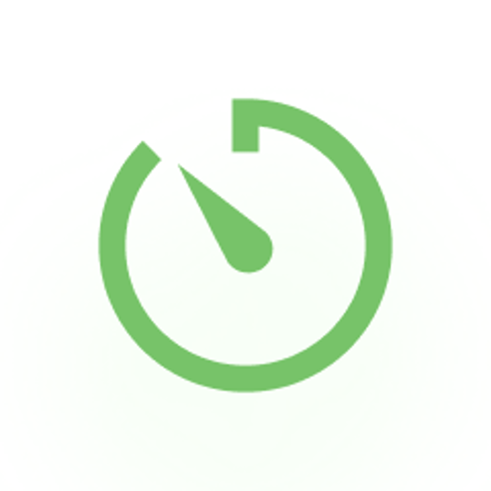 Grünes Icon einer Stoppuhr, deren Zeiger auf 10 Uhr zeigt.