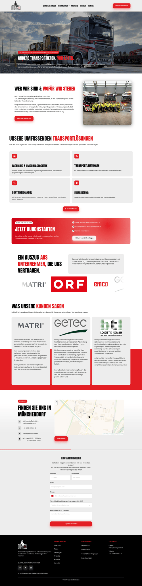 Screenshot der Website HeavyCont GmbH