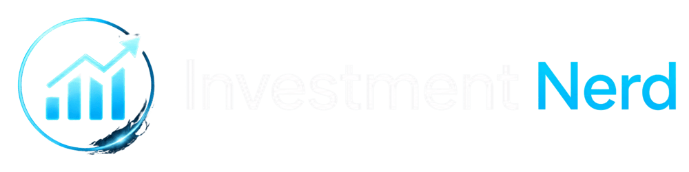 Logo mit blauem Kreis, wachsendem Balkendiagramm und dem Text "Investment Nerd".