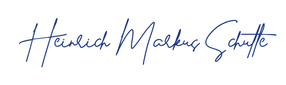 Unterschrift "Heinrich Markus Schütte" in blauer Schrift auf grünem Hintergrund.
