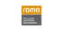 Logo mit orangefarbenem "roma" Schriftzug und grauem Kasten darunter mit "ROLLLADEN RAFFSTOREN TEXTILSCREENS".