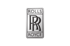 Silbernes Rolls-Royce-Logo mit zwei überlappenden "R"-Buchstaben und "ROLLS" oben, "ROYCE" unten.