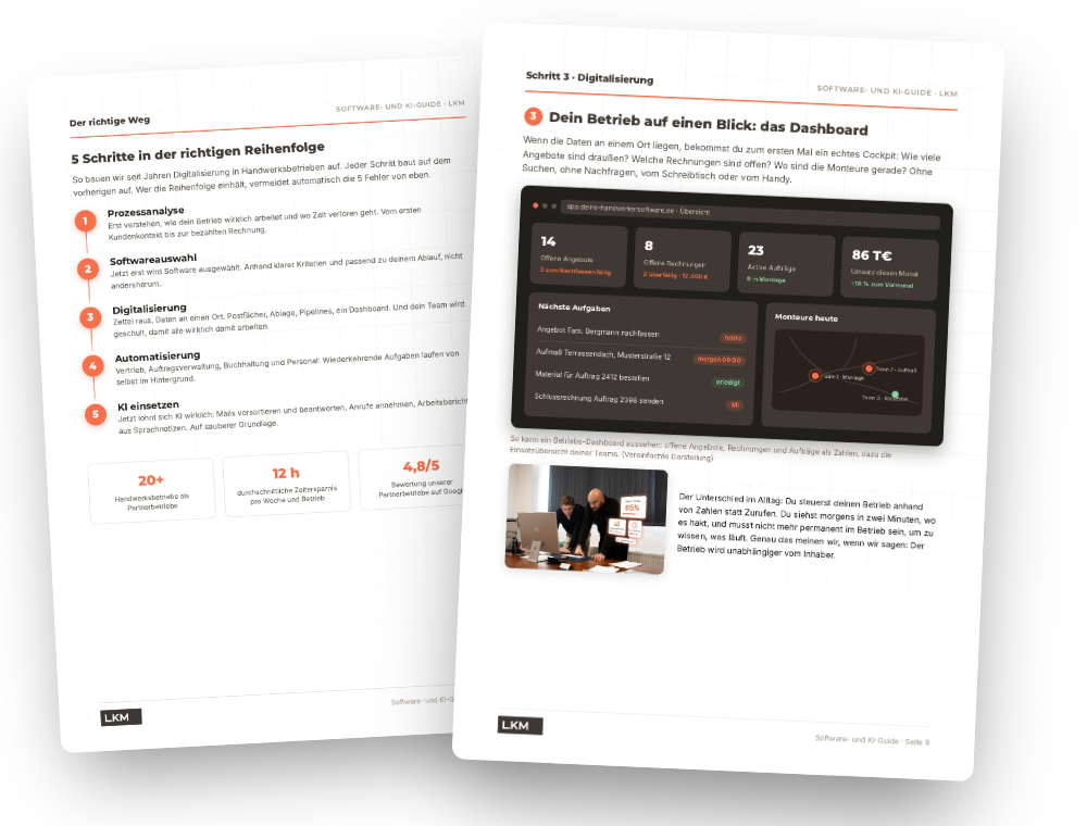Blick in den Software- und KI-Guide: 5-Schritte-Weg und Dashboard-Seite