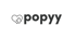 Schwarzer Umriss eines Herzens mit einem Kreuz, gefolgt vom Text "popyy".