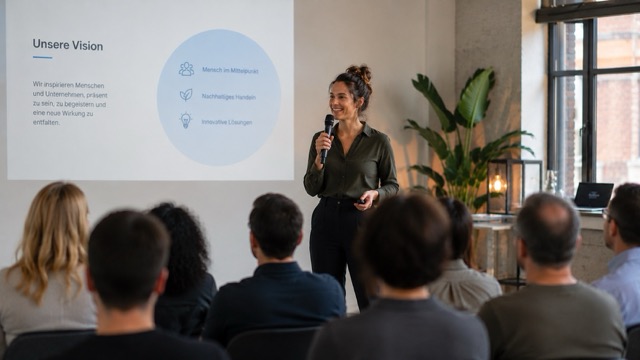 Teilnehmende im Präsentationstraining in Stuttgart üben an einer eigenen Präsentation