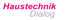 Schriftzug Haustechnik Dialog in den Farben Pink und Grau.