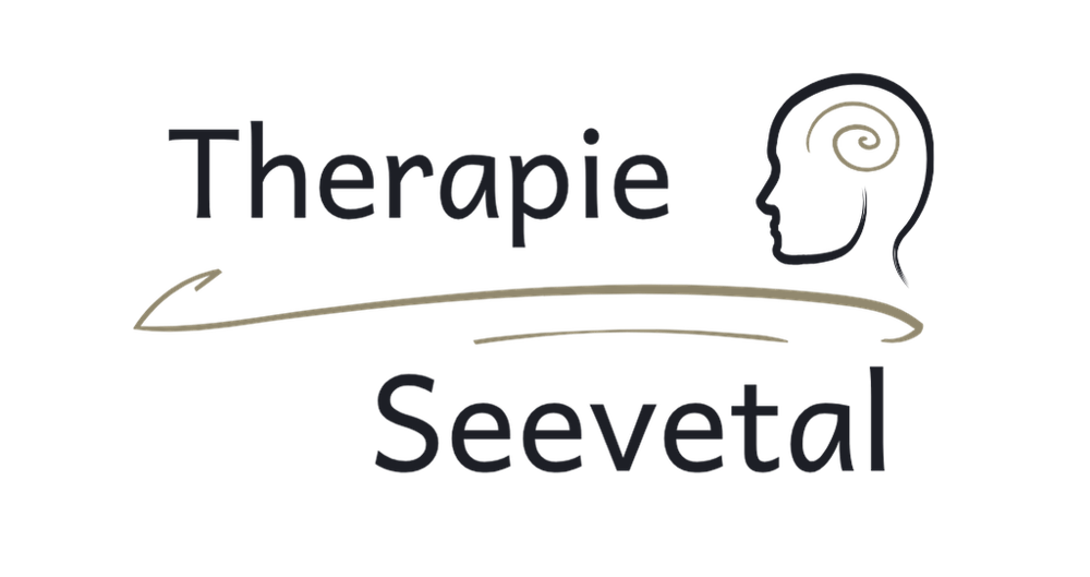 Logo von Therapie Seevetal mit einem Kopfprofil und einer Spirale auf schwarzem Hintergrund.
