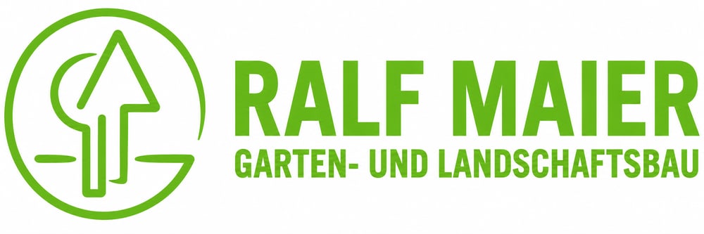 Grünes Logo: stilisierter Baum in einem Kreis, daneben Text "RALF MAIER GARTEN- UND LANDSCHAFTSBAU".