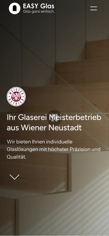 Website von Easy Glas in der Handy-Ansicht