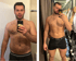 Male fitness transformation showing increased muscle definition and reduced belly fat