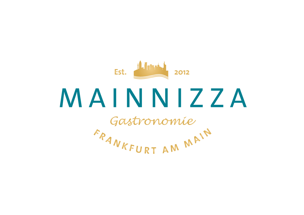 Mainnizza Gastronomie Frankfurt am Main Logo mit goldener Frankfurt Skyline.
