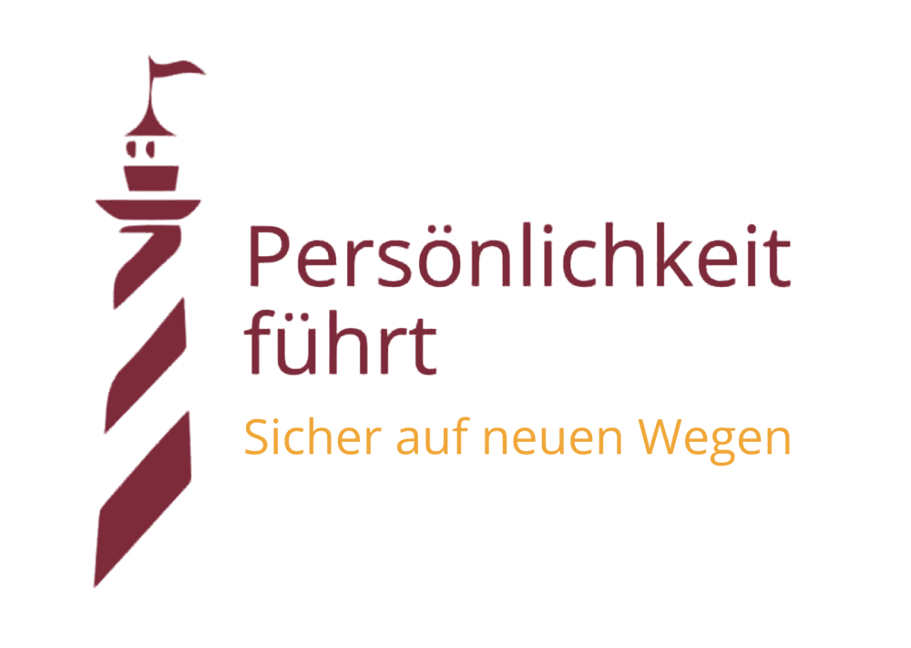 Logo: Leuchtturm, Text „Persönlichkeit führt“, „Sicher auf neuen Wegen“