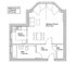 Grundriss von Wohnung 10 mit 2 Zimmern auf 43,12 qm, aufgeteilt in Wohnen/Essen, Küche, Bad, Flur und Abstellraum.
