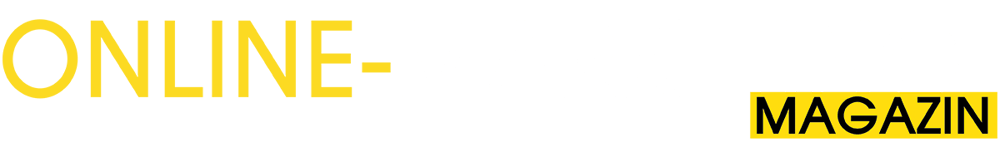 Textlogo "ONLINE-MARKETING MAGAZIN" in Gelb und Weiß auf dunkelgrünem Hintergrund.