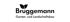 Logo: Brüggemann Garten- und Landschaftsbau mit zwei stilisierten Blättern darüber.