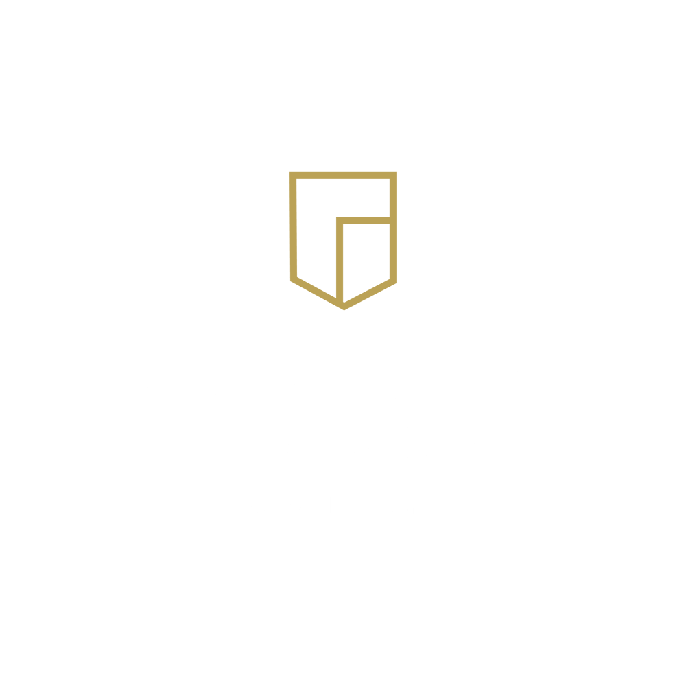 Logo der Grundstein Innovation Deutschland GmbH: Goldener Schild über weißem Text auf grünem Hintergrund.
