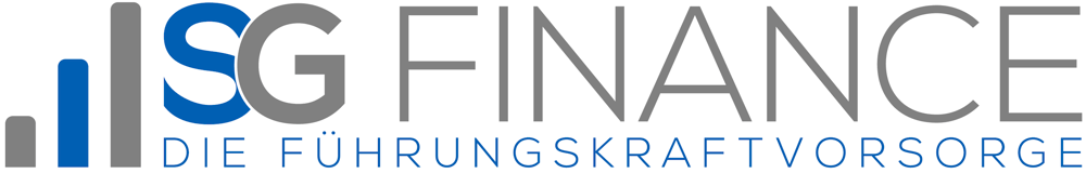 Logo: SG FINANCE DIE FÜHRUNGSKRAFTVORSORGE, mit einem Balkendiagramm-Symbol links.