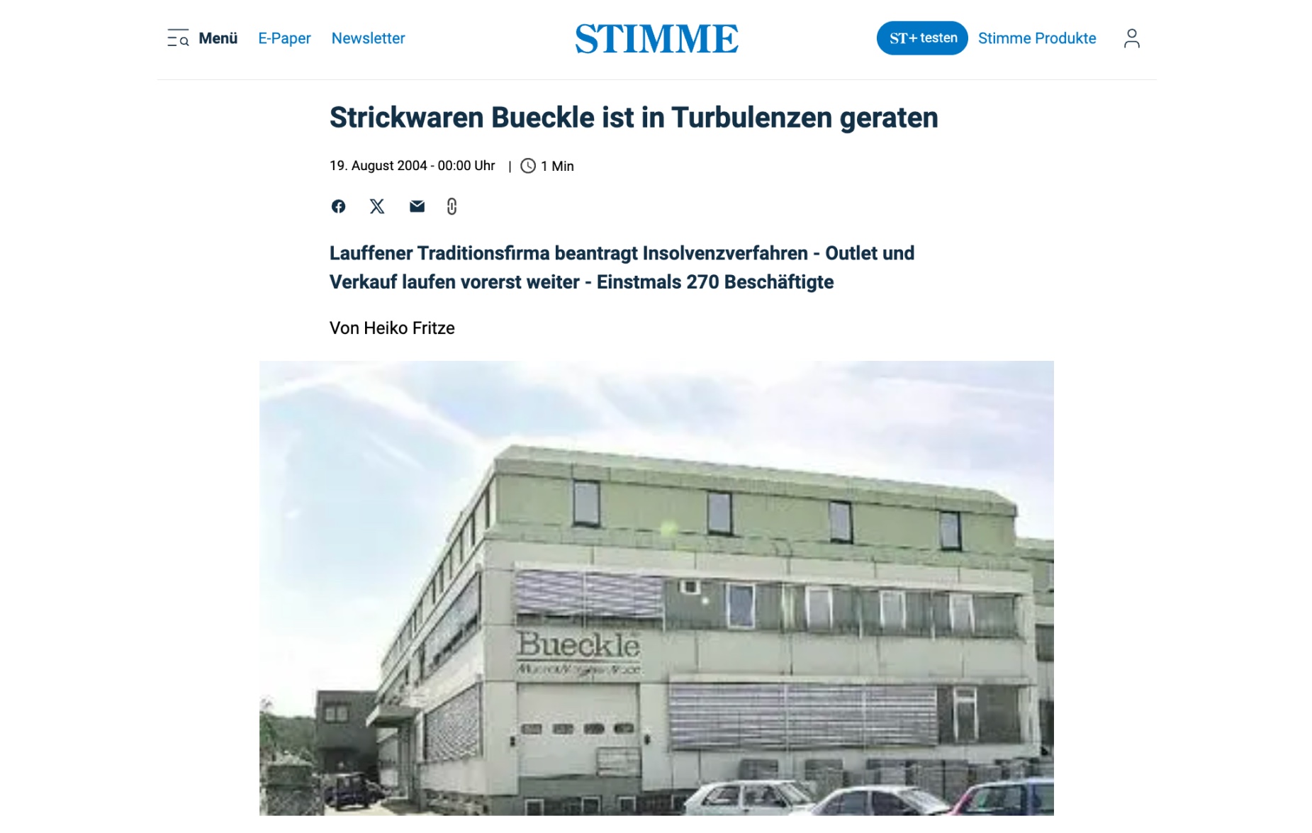 STIMME-Artikel: Strickwaren Bueckle ist in Turbulenzen geraten