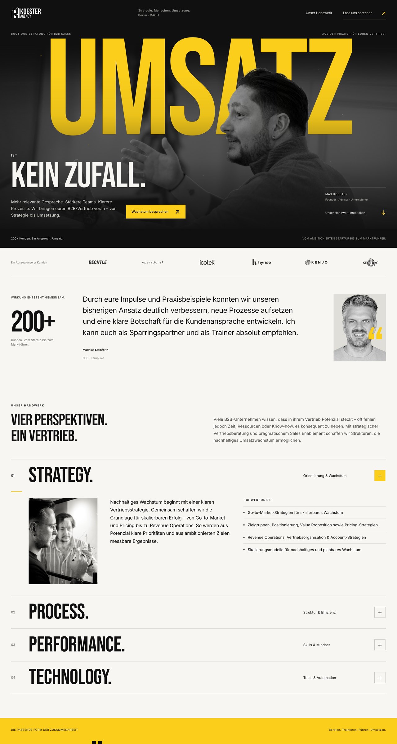 Koester Agency · Studio Direction website, first three screens
