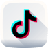 TikTok-Logo mit schwarzer, roter und blauer Musiknote auf weißem quadratischem Hintergrund.