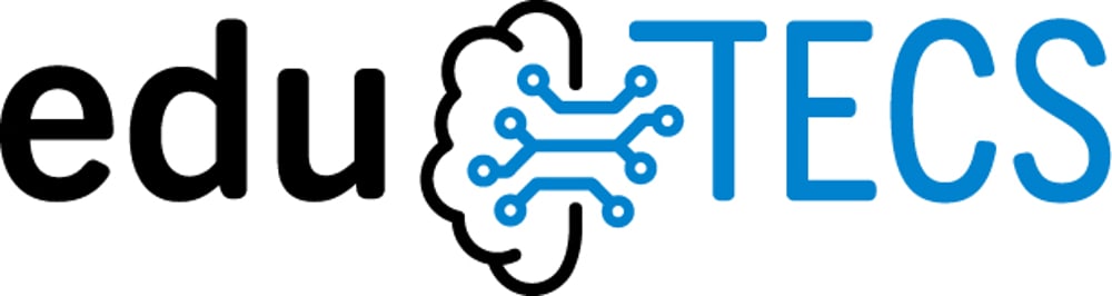 Logo mit schwarzem Text "edu" und blauem Text "TECS", verbunden durch eine schwarze Wolkenform und eine blaue Leiterplatte.