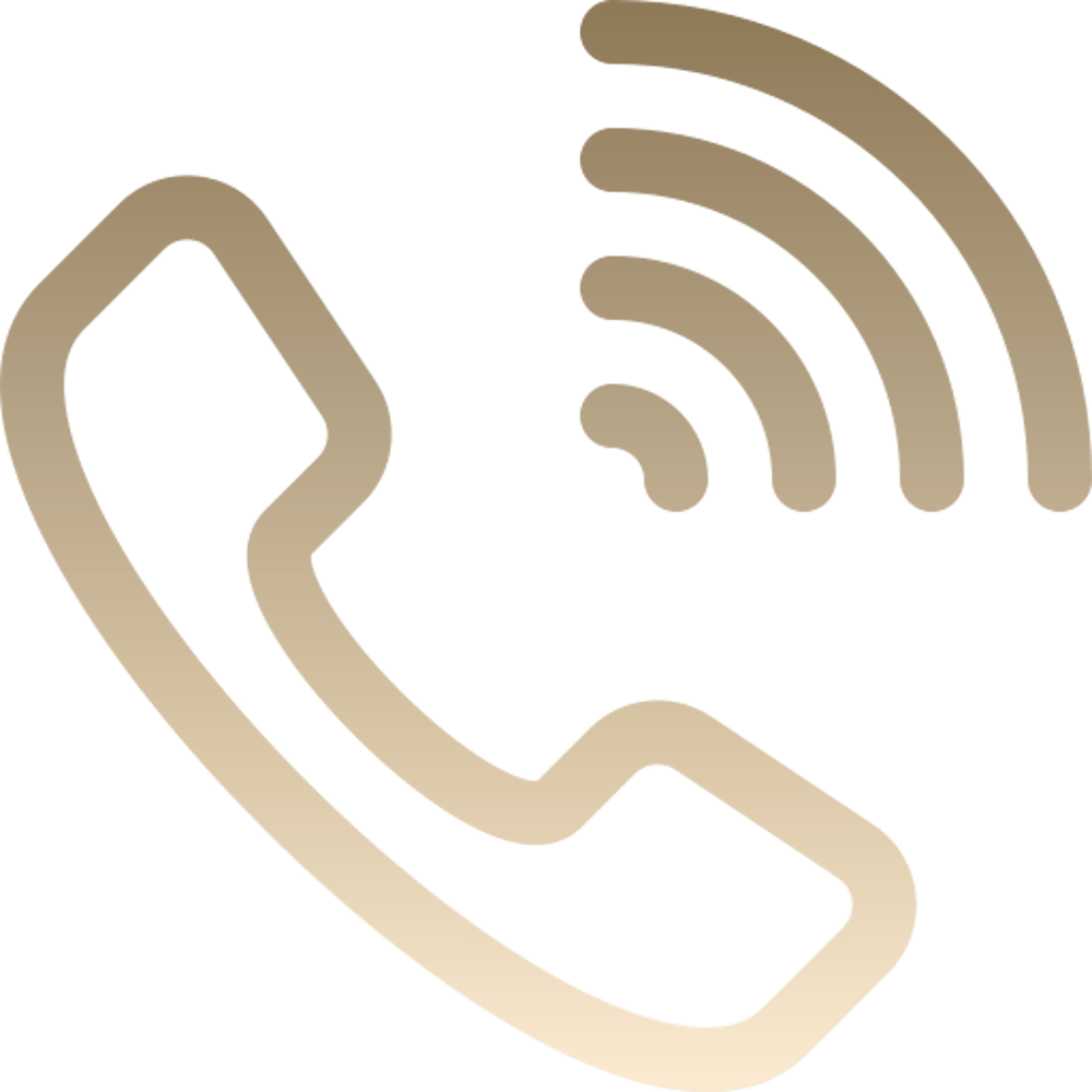 Telefonhörer-Symbol in Gold mit drei Funkwellen.