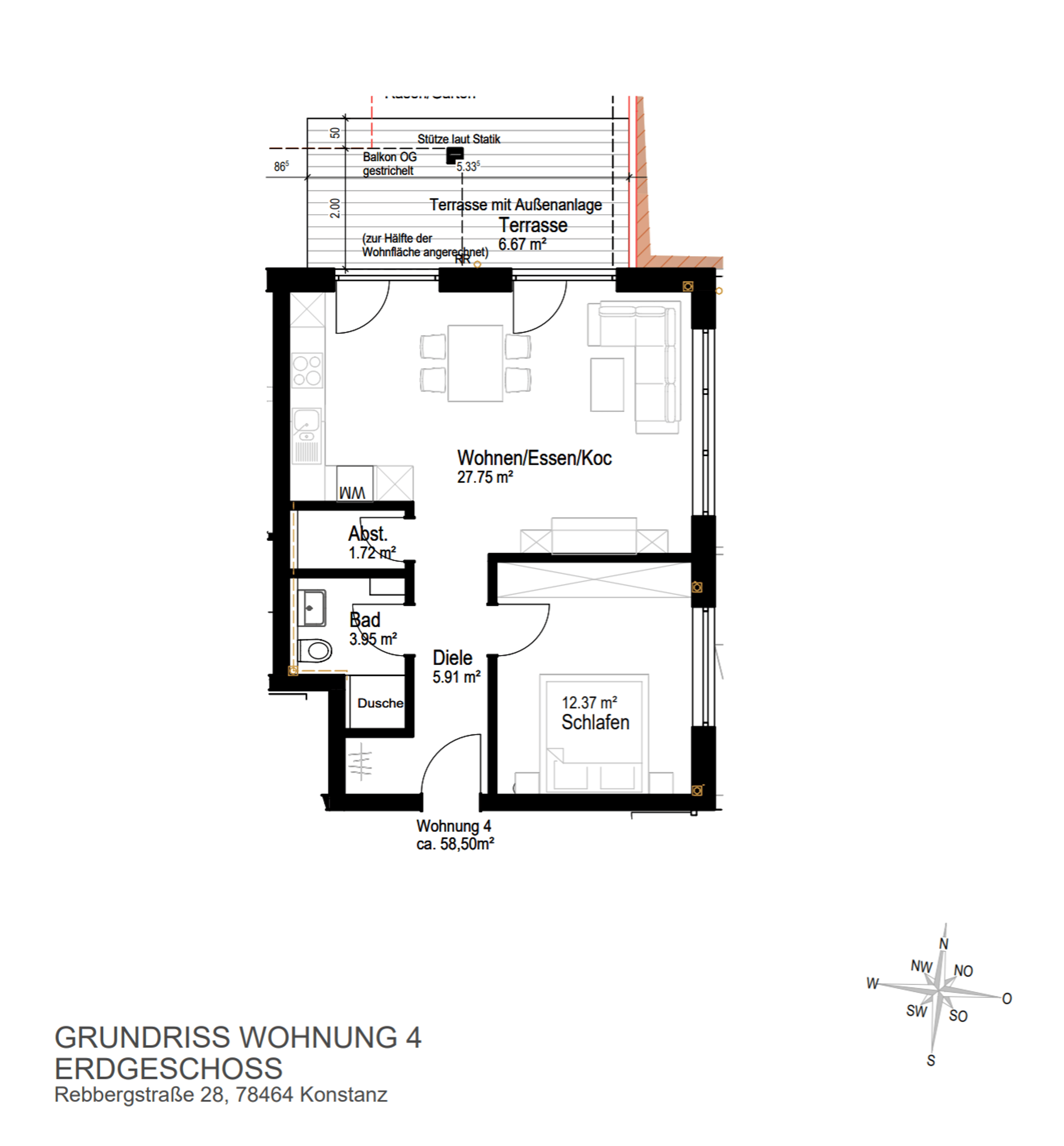 Grundriss Wohnung 4, 2 Zimmer, ca. 59 m²
