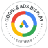 Kreisförmiges Logo mit „Google Ads Display Certified“ und einem bunten „A“-Symbol in der Mitte.
