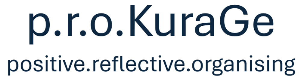 p.r.o.KuraGe: positive.reflective.organising Logo auf weißem Hintergrund.