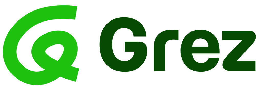 Logo mit grünem "G" und "Hausmeisterservice Grez" in grüner Schrift auf dunklem Hintergrund.