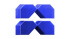 Zwei blaue 3D-Bänder, die in der Mitte gefaltet sind und ein M-ähnliches Symbol bilden.