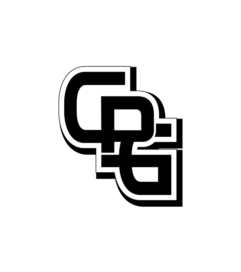 Black CPG letters with white outline on a dark green background.