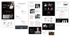Mehrere mobile Bildschirme zeigen Webseiten mit Text, Bildern von Menschen und Diagrammen in Schwarz, Weiß und Orange.