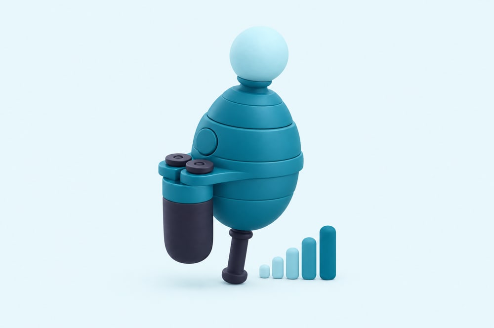 Illustration: Joystick mit Kugelknauf neben einer Anzeige aus wachsenden Balken