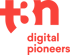 Rotes Logo der TBN digital pioneers auf dunkelgrünem Hintergrund.
