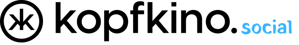 Logo "kopfkino.social" mit einem stilisierten Kopf-Symbol in einem Kreis.