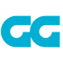 Blaues Logo mit zwei stilisierten, miteinander verbundenen Buchstaben "G" auf dunklem Hintergrund.