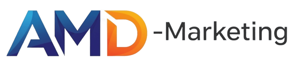 Das Logo von AMD-Marketing zeigt "AMD" in blau und orange und "Marketing" in grau.