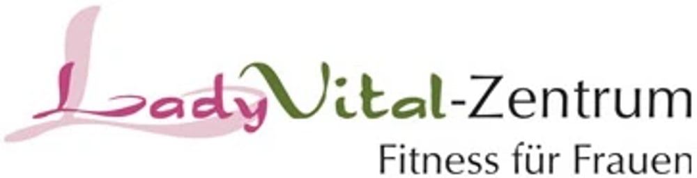 LadyVital-Zentrum Fitness für Frauen Logo mit geschwungenem rosa "Lady" und grünem "Vital-Zentrum".