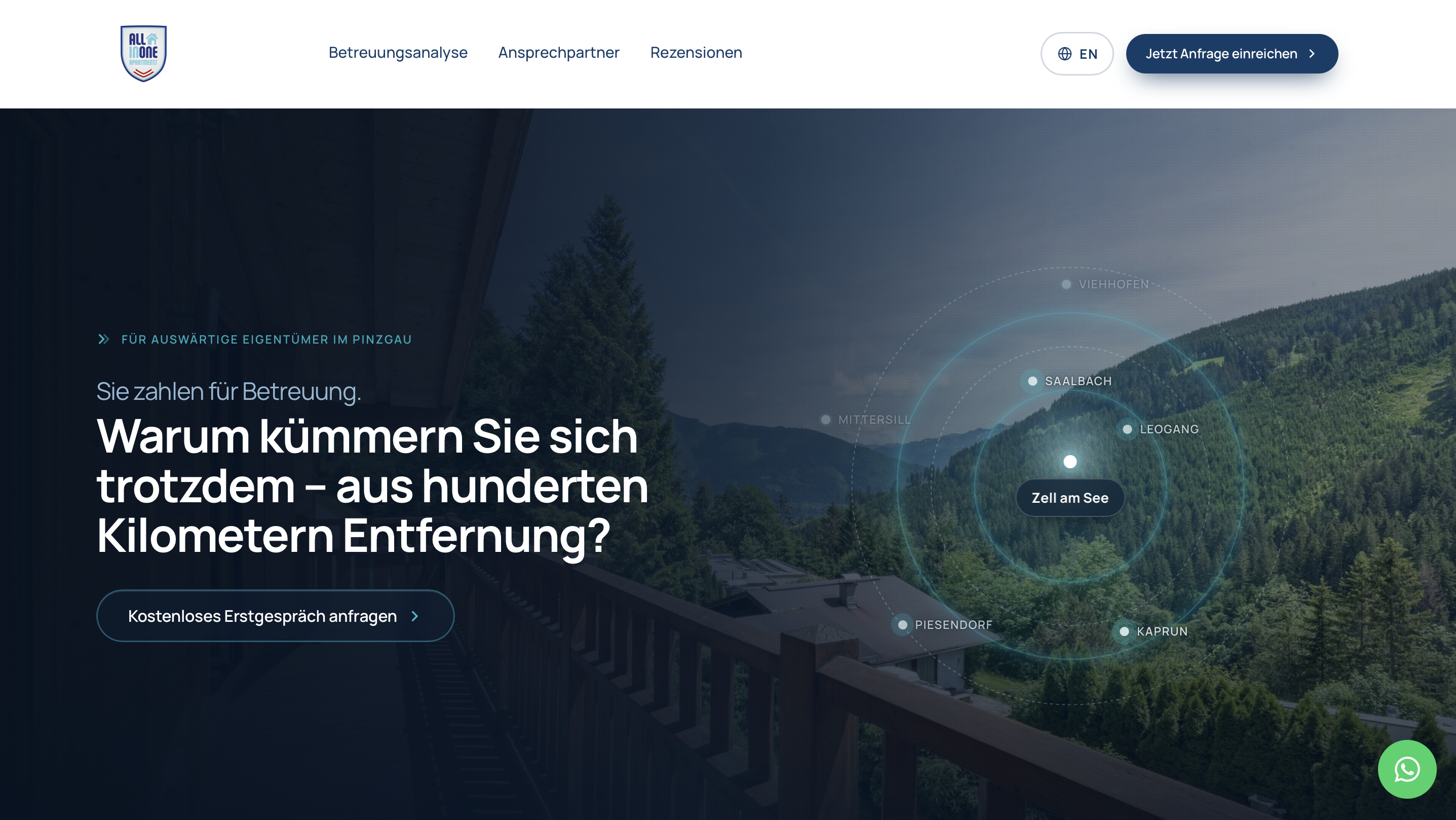 Website von All in One Apartments