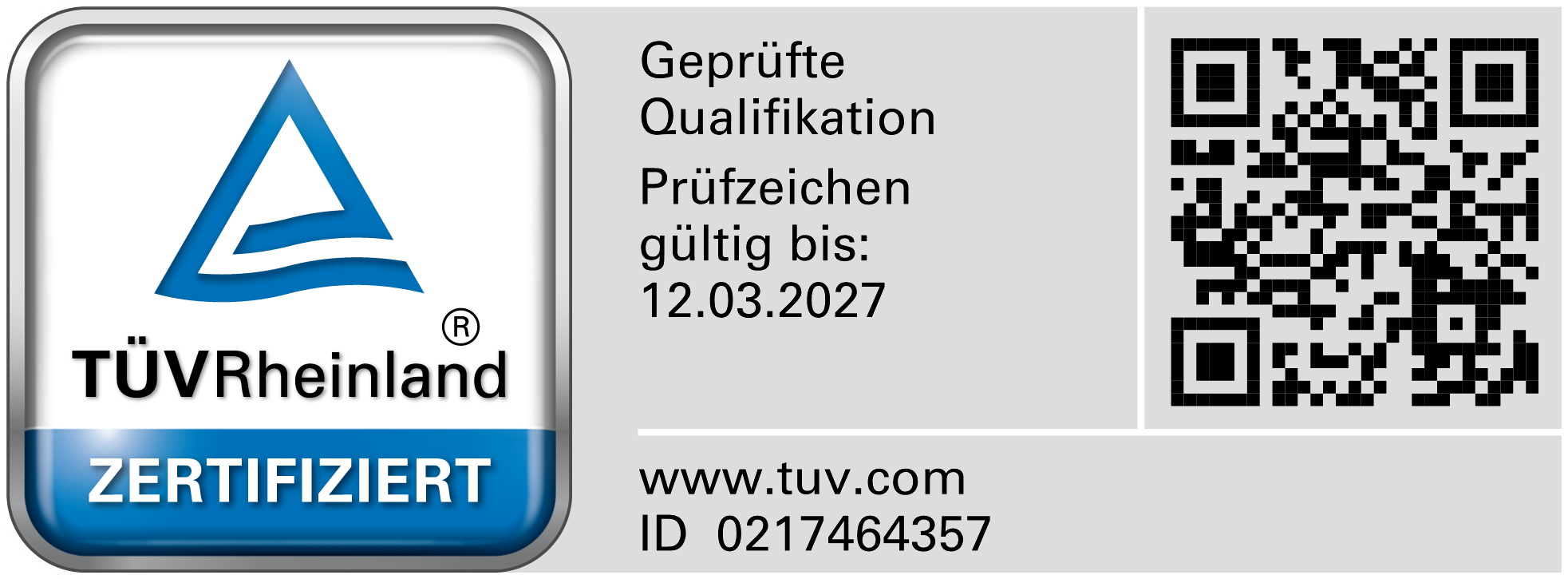 TÜV Rheinland Prüfzeichen – Geprüfte Qualifikation Verkaufspsychologie, ID 0217464357, gültig bis 12.03.2027